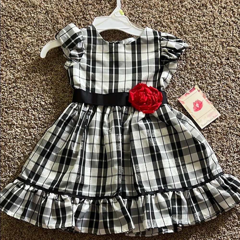 Sweet Heart Rose Black and White Sundress with Puff Sleeves